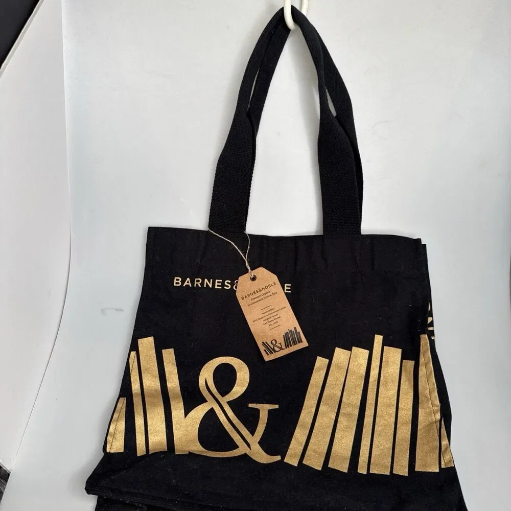 Barnes & Noble Black & Gold Tote Bag Organic Cotton Reusable NEW 15
